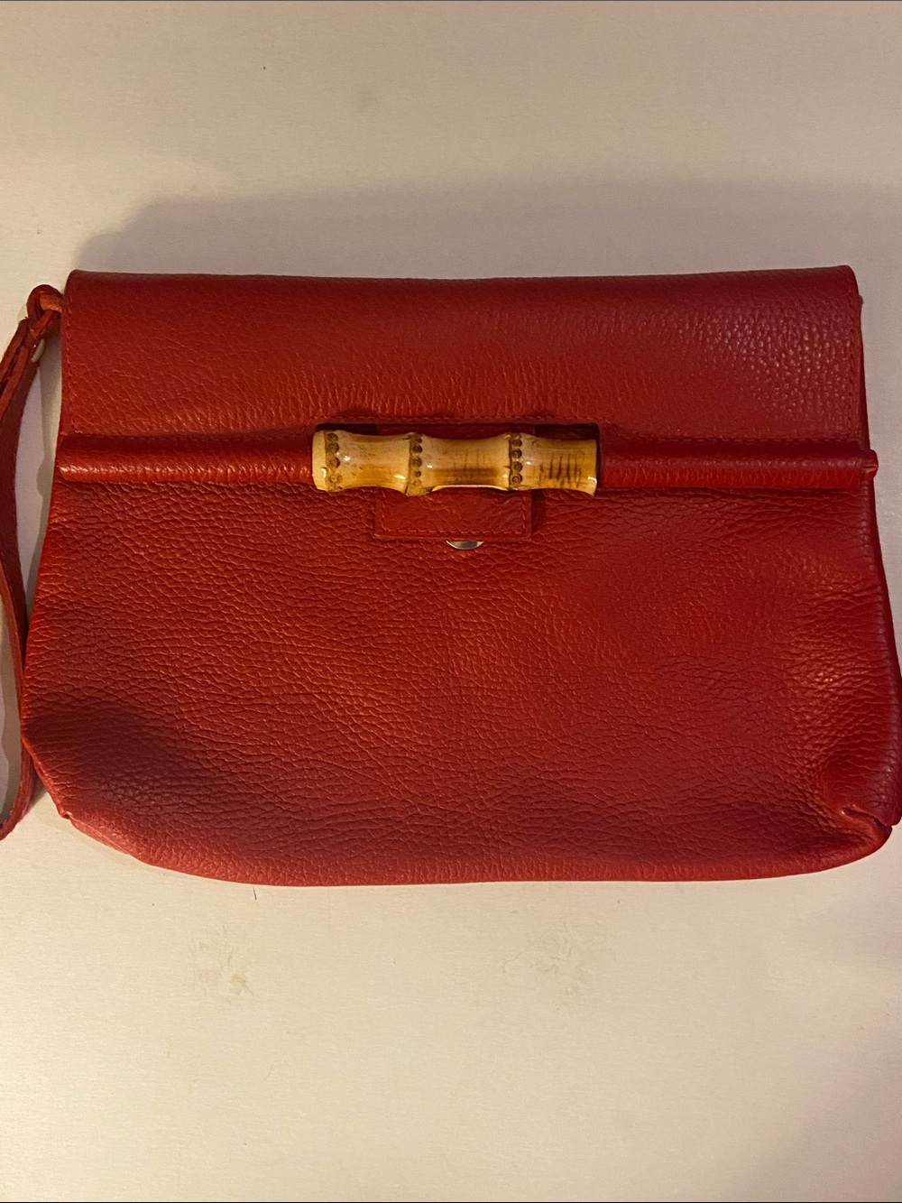 Cecconi Piero Italian leather Clutch/Wristlet Pouch  Bag Bamboo Handle Accent